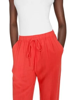 Pantalon chino rouge uni avec une coupe flare et une taille élastiquée