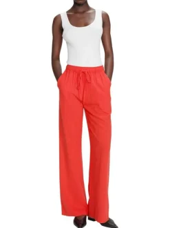 Pantalon chino rouge uni avec une coupe flare et une taille élastiquée