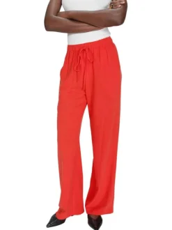 Pantalon chino rouge uni avec une coupe flare et une taille élastiquée