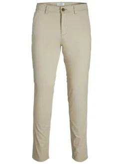 Pantalon chino sable uni en coton avec une coupe slim et 4 poches