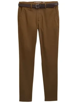 Pantalon Chino Soft en coton camel avec fermeture à glissière