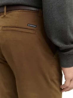 Pantalon Chino Soft en coton camel avec fermeture à glissière
