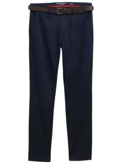 Pantalon Chino Soft en coton marine avec fermeture à glissière