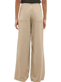 Pantalon chino taupe uni pourvu d'une coupe bootcut et d'une taille élastiquée