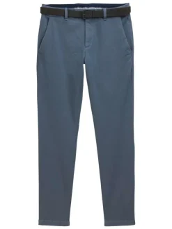Pantalon Chino Traveler en coton bleu uni avec une coupe slim