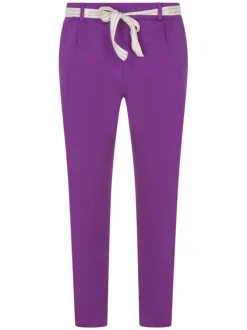 Pantalon Chino violet en coton uni coupe carotte avec taille élastiquée