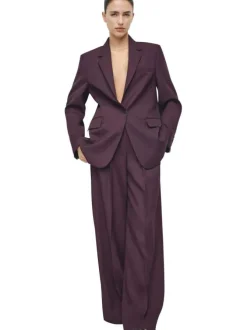 Pantalon chino violet uni avec une coupe bootcut et 4 poches