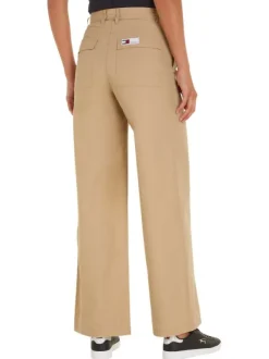 Pantalon Claire en coton biologique beige uni avec une coupe bootcut