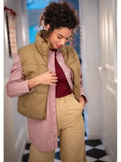 Pantalon Claire en coton biologique beige uni avec une coupe bootcut