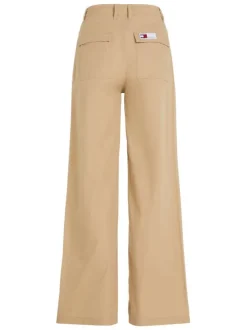 Pantalon Claire en coton biologique beige uni avec une coupe bootcut