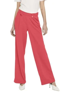 Pantalon corail uni à coupe bootcut avec une taille élastiquée et des passants