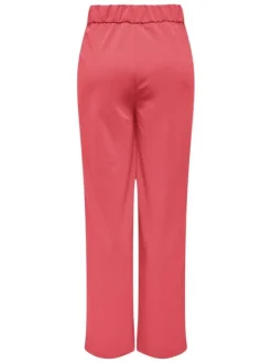 Pantalon corail uni à coupe bootcut avec une taille élastiquée et des passants