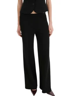 Pantalon costume noir uni avec une coupe droite et une taille élastiquée