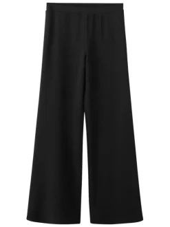 Pantalon costume noir uni avec une coupe droite et une taille élastiquée