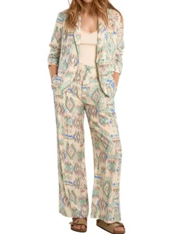 Pantalon écru pourvu de motifs aztec mulitcolores imprimés et d'une coupe large