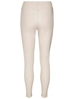 Pantalon écru uni avec une coupe skinny et une taille haute à 5 poches