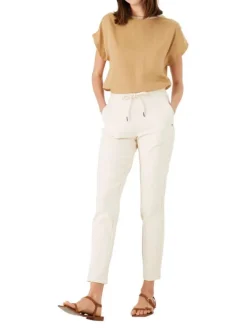 Pantalon écru uni avec une coupe slim et une taille intermédiaire