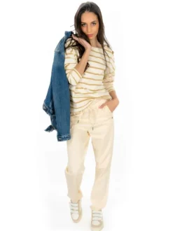 Pantalon écru uni avec une coupe slim et une taille intermédiaire