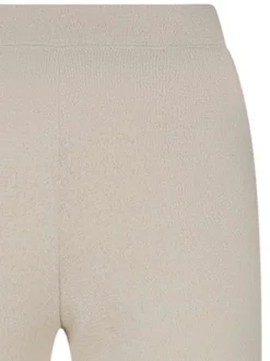 Pantalon écru uni en maille fine avec une coupe droite fluide à taille haute
