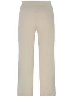 Pantalon écru uni en maille fine avec une coupe droite fluide à taille haute