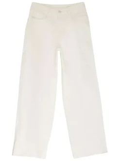 Pantalon culotte en coton mélangé blanc uni à coupe regular fit