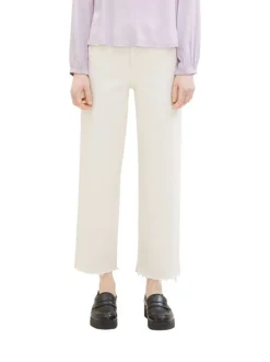 Pantalon culotte en coton mélangé blanc uni à coupe regular fit