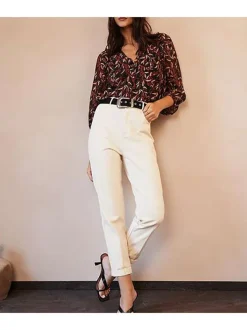 Pantalon DAREN écru en coton uni coupe droite