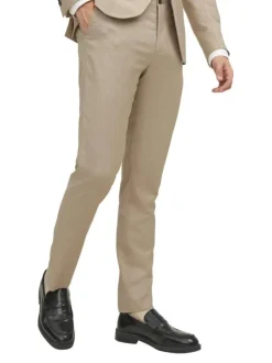 Pantalon de costume en laine mélangée beige avec une coupe slim fit