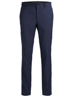 Pantalon de costume solaris marine uni avec une coupe slim et des passants