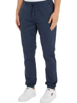 Pantalon de jogging en coton biologique bleu marine uni à coupe slim