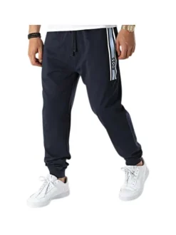 Pantalon de jogging en coton bleu marine à coupe slim, taille élastiquée et logo vertical