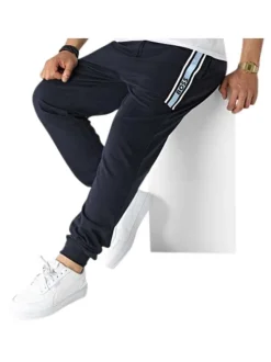 Pantalon de jogging en coton bleu marine à coupe slim, taille élastiquée et logo vertical