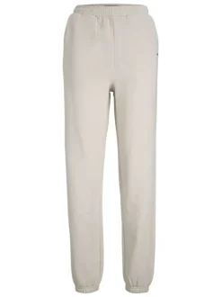 Pantalon de jogging en coton écru uni à coupe large et élastiqué aux chevilles