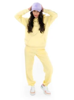 Pantalon de jogging en coton mélangé jaune avec coupe relaxed fit et 2 poches