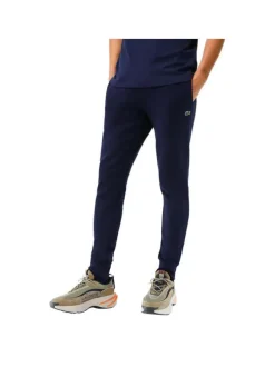 Pantalon de jogging marine en coton coupe slim avec logo brodé et liens de serrage à la taille