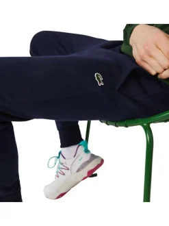Pantalon de jogging marine en coton coupe slim avec logo brodé et liens de serrage à la taille