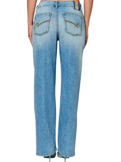 Pantalon denim en coton stone uni à coupe droite large avec deux poches plaquées