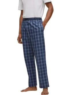 Pantalon de pyjama en coton bleu à carreaux avec une coupe droite
