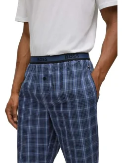 Pantalon de pyjama en coton bleu à carreaux avec une coupe droite