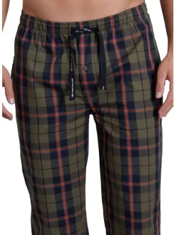 Pantalon de pyjama en coton kaki à carreaux avec une coupe regular fit