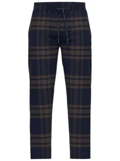 Pantalon de pyjama en coton marine coupe droite à carreaux bruns et marine