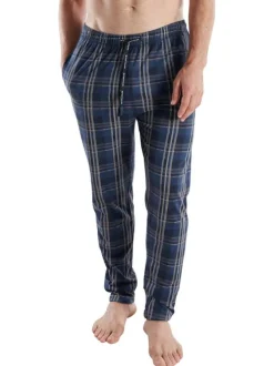 Pantalon de pyjama en coton marine coupe droite et taille élastiquée