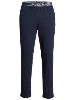 Pantalon de pyjama en coton marine uni avec une coupe droite