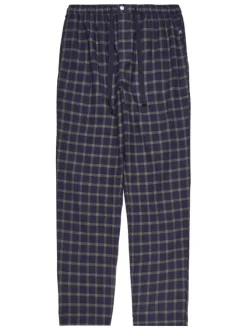 Pantalon de pyjama en coton marine vichy avec une coupe droite et des boutons à la taille
