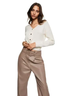 Pantalon Elle taupe en simili cuir avec une coupe droite