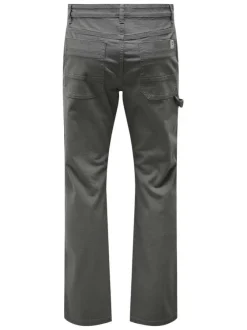 Pantalon en coton anthracite uni avec une coupe Regular Fit et à 5 Poches