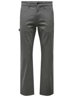 Pantalon en coton anthracite uni avec une coupe Regular Fit et à 5 Poches