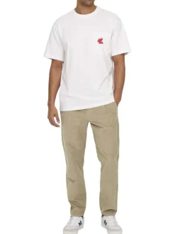 Pantalon en coton beige en velours côtelé à coupe regular fit