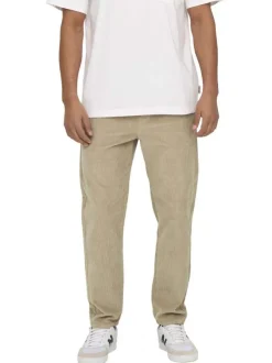 Pantalon en coton beige en velours côtelé à coupe regular fit
