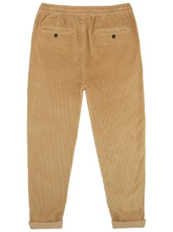 Pantalon en coton beige en velours côtelé à coupe regular fit avec des liens